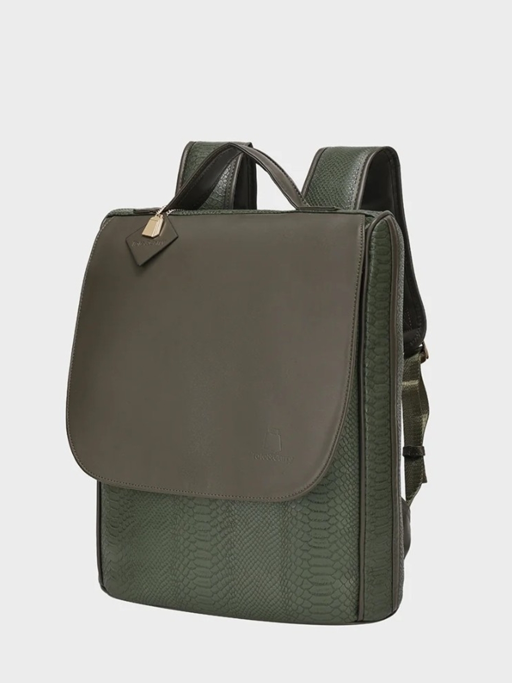 Tote&Carry | Olive Green Faux Leather Textured Backpack